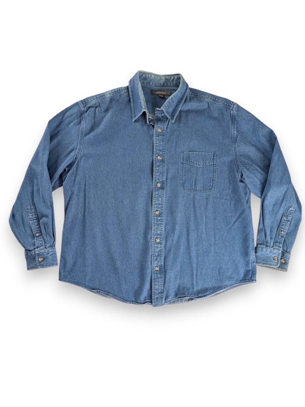 VTG Long Sleeve Light Medium Wash Denim Front Pocket Cotton Button Up Shirt